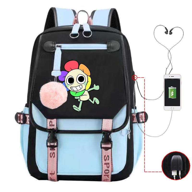 New 2025 Cartoon Game Printing Primary School Bag Large Capacity Contrasting Color Neutral USB Backpack