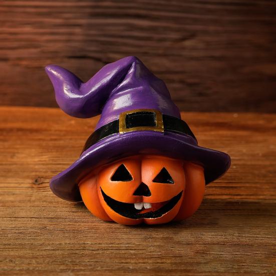 Indoor Outdoor Halloween Pumpkin Ornament Witch Hat Design Retro Cute Pumpkin Figurine Table Festival Decoration