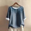 Women's Fashionable And Casual Shirt Half-sleeve Round Neck Print Cotton And Linen Blouse Top