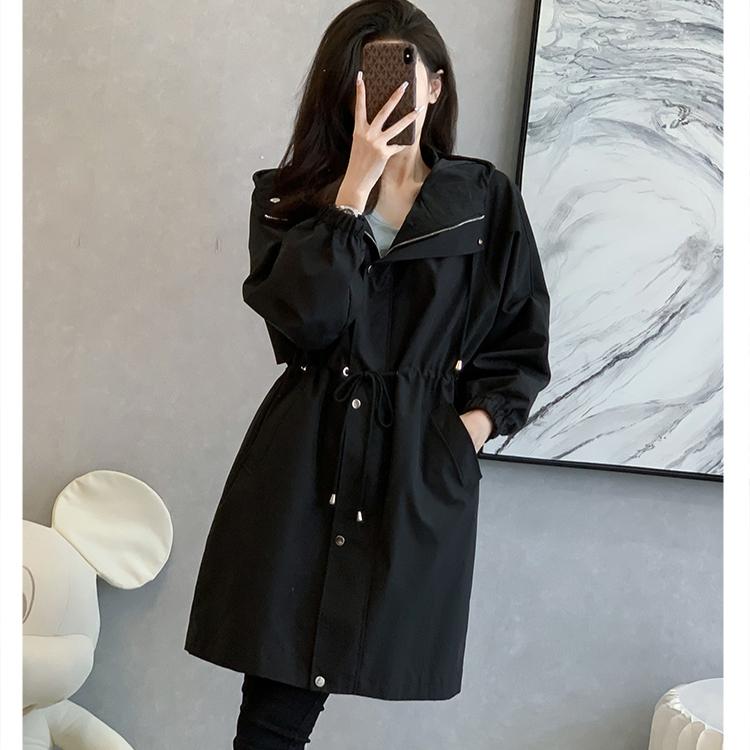 Autumn Ladies' Loose Windbreaker Coat Long Hooded Jacket