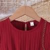 Summer Fashion Girls' New Solid Color Wave Stripe Flutter Sleeve Round Neck Ruffle Dress with Belt