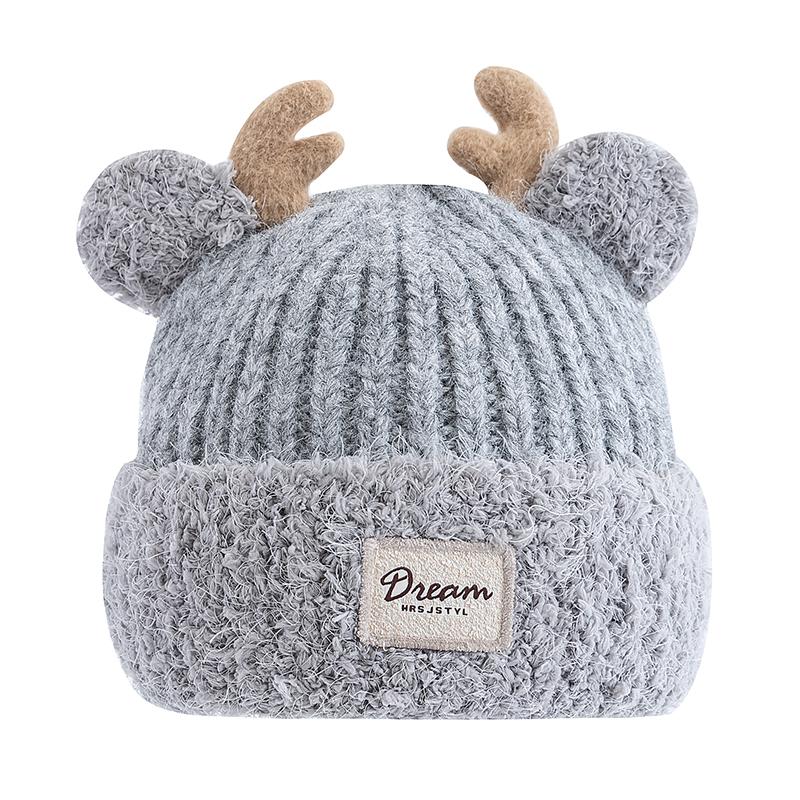 New Women Cute Plush Fur Warm Winter Hat Young Trendy Knitted Hat With Deer Horn Ear Girls Lovely Elegant Fur Winter Cap