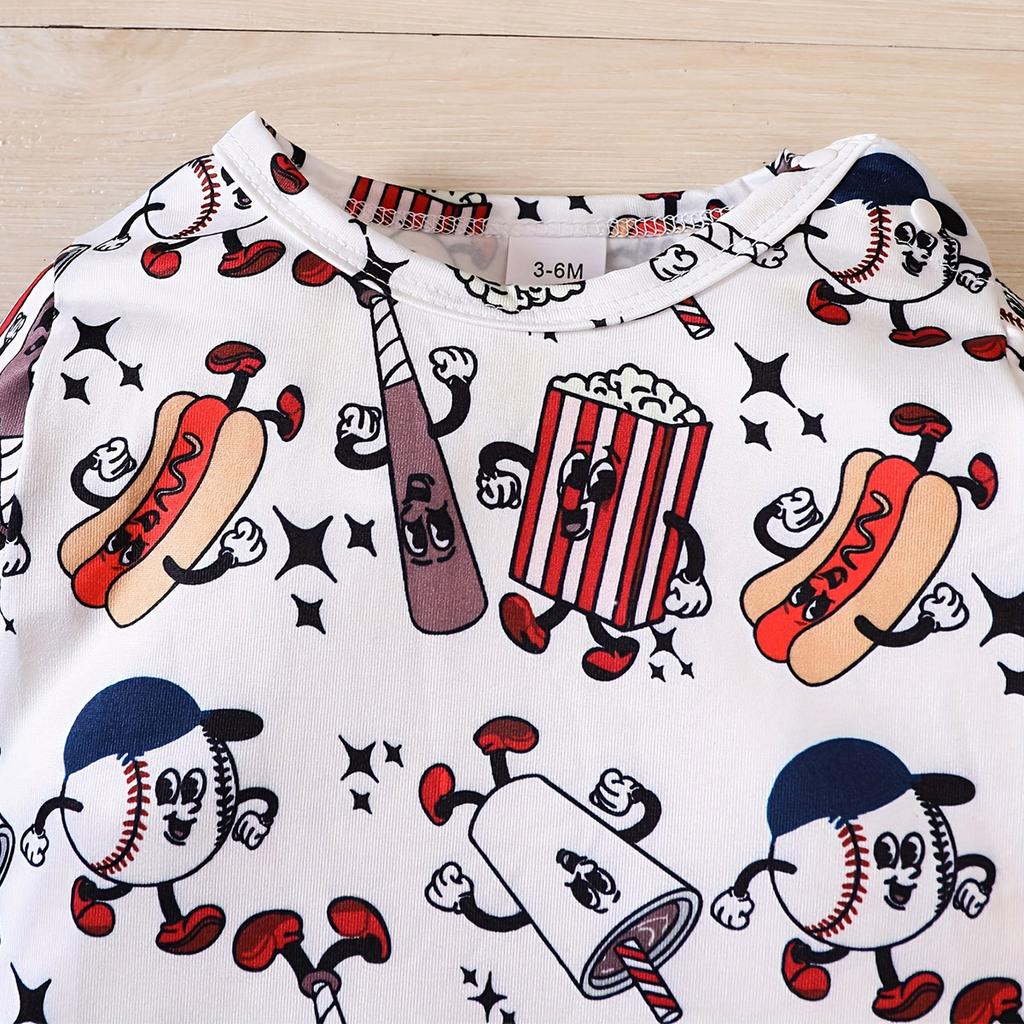 Baby Cute Baseball Pattern Print Romper Long Sleeve Jumpsuit