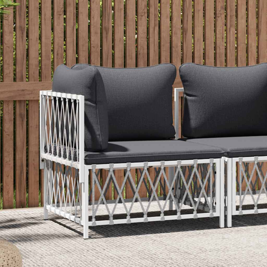 Garden Corner Sofa with Cushions White Fabric