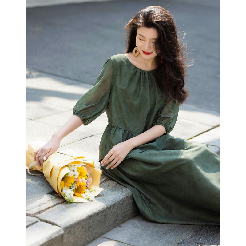 DEMANA Vintage Print Faux Two-Piece Ruffle Midi Dress