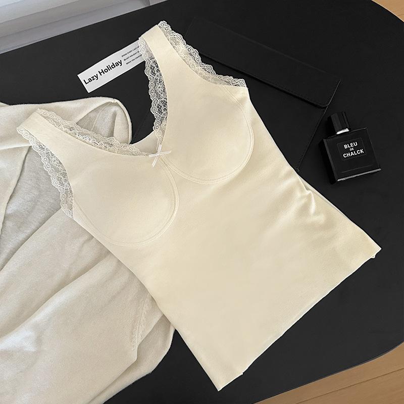 Lace thermal vest women's outer wear with chest pad autumn and winter polished underwear slim and thin sexy bottoming top