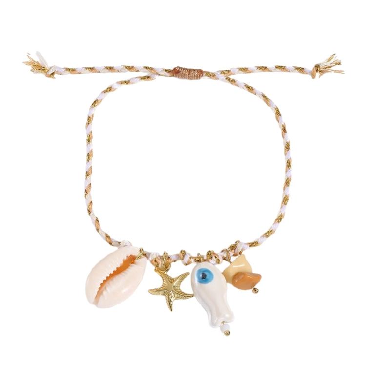 Keramik-Meerestier-Anhänger, geflochtenes Armband, verstellbares Seildesign mit Seestern- und Muschel-Charm, lässiger Schmuck
