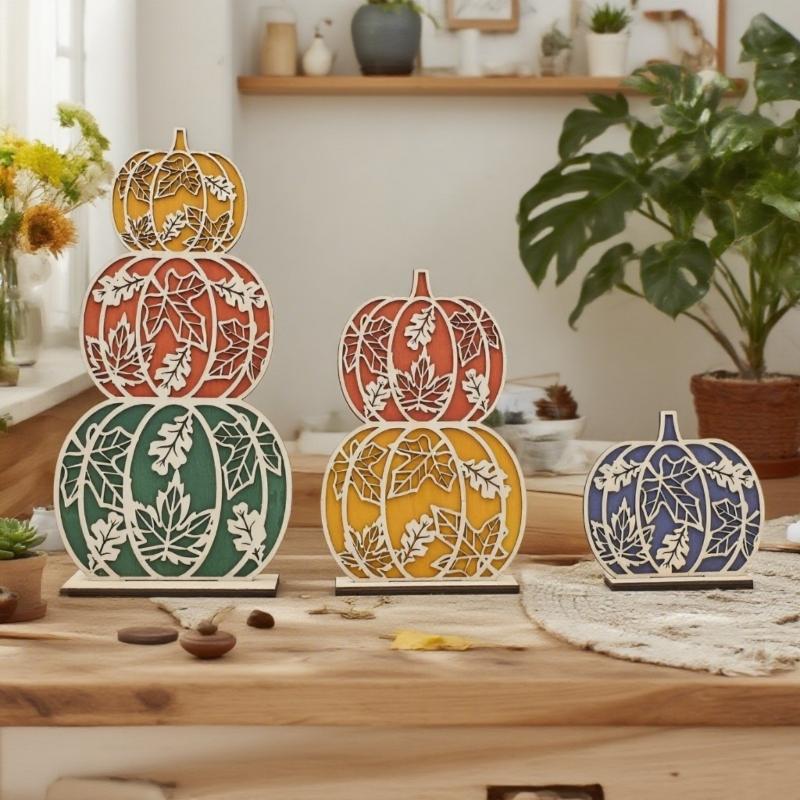 Fall Wooden Table Signs with Led Light r Autumn Thanksgiving Tiered Tray Decors Tabletop Centerpieces Pumpkin Block Sign