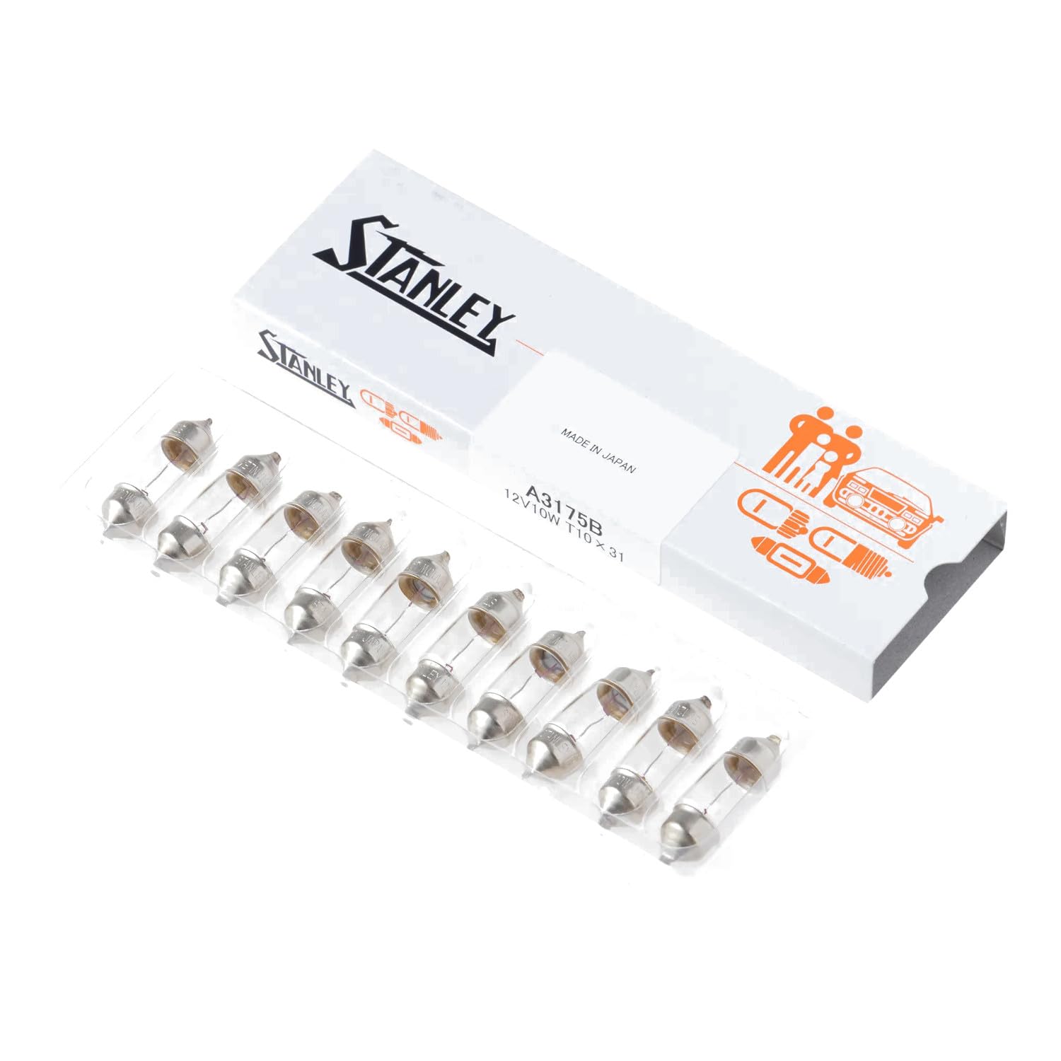 STANLEY Room Lamp Bulb 12V 10W T10x31 10 Pieces A3175B