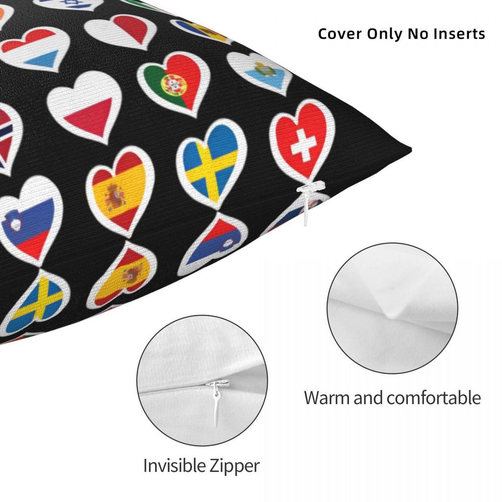 Concours Eurovision de la Chanson Drapeaux Cœurs Esc Ebu Eurofans Taie d'Oreiller Housse de Coussin Musical Décoration Taie d'Oreiller Pour Voiture 45X45Cm