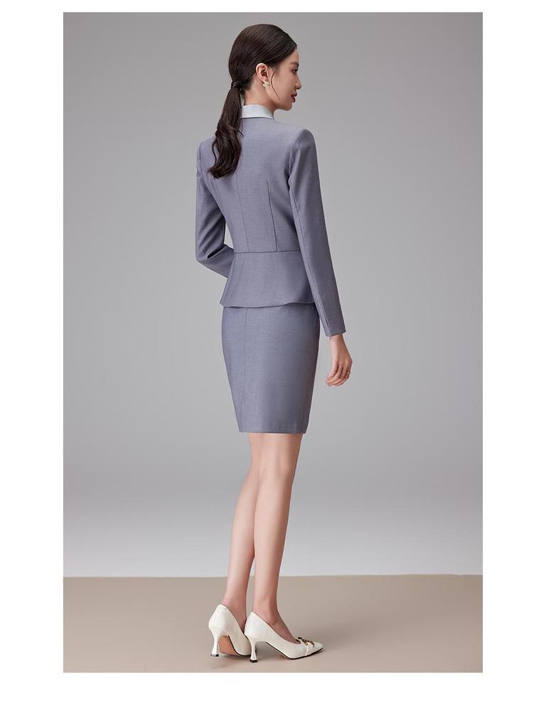 Dark Blue Women's Suit Set: Professional Attire with a Goddess Style – Perfect for Front Desk Workwear.