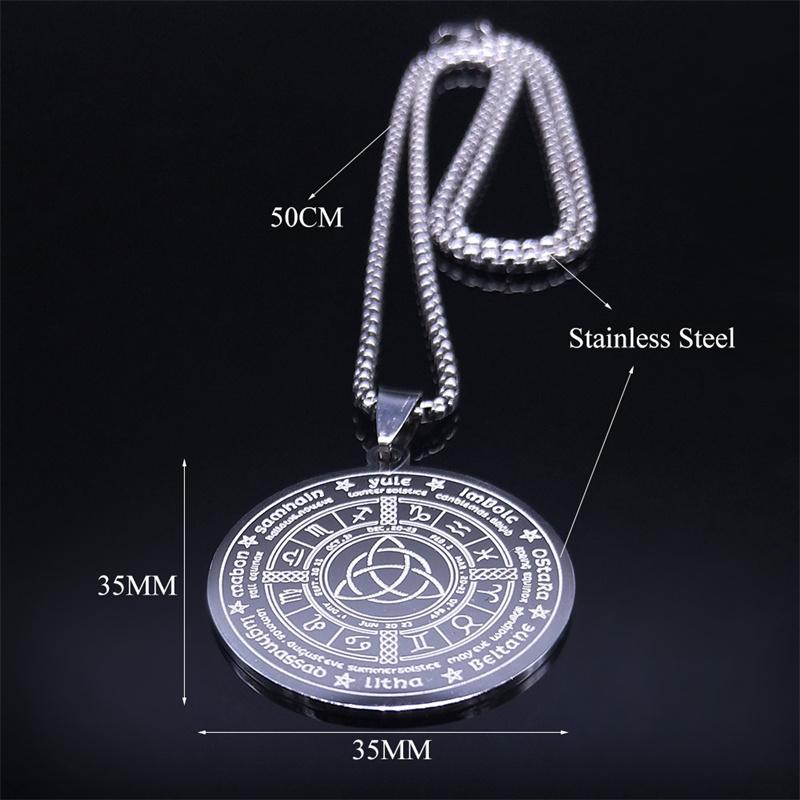 Witch Irish Knot Astrology Stainless Steel Necklace Women/Men Triquetra Pagan Wheel of the Year Necklaces Jewelry N3155S02