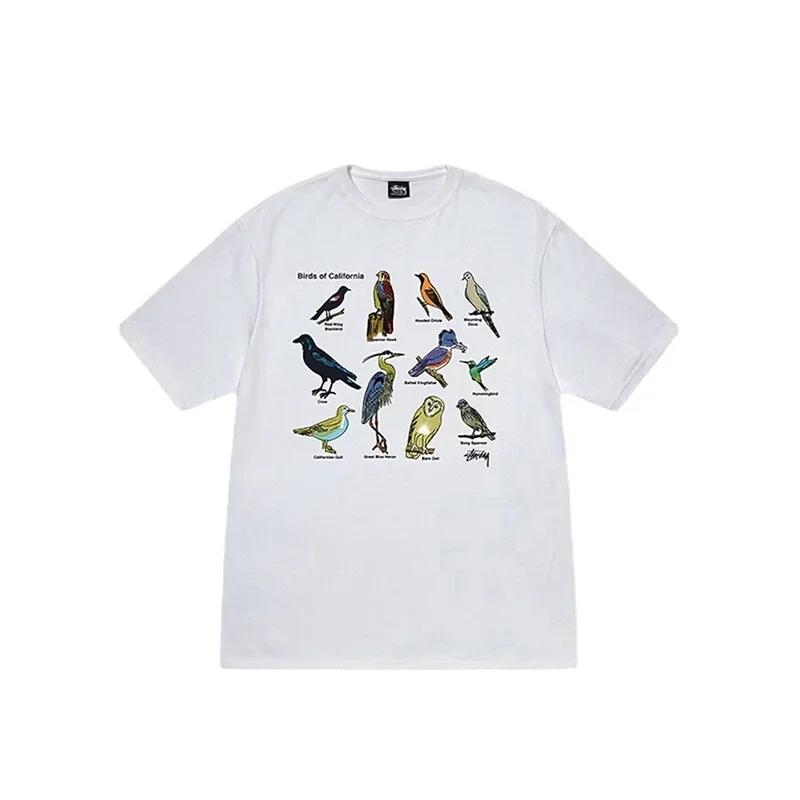 Round Neck Cotton Short Sleeve T-Shirt Creative Bird Print Shirt Explosive Fashion Harajuku Unisex Graphic T Shirts Oversized