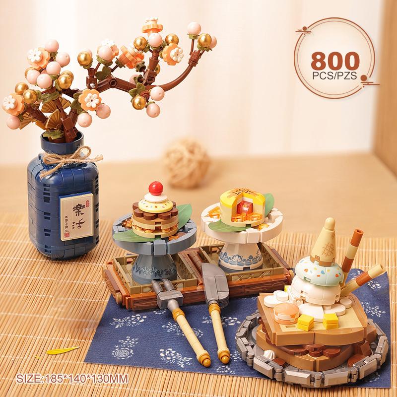 China Culture Delicious Food Mini Block Cartoon Boil Tea On Fire Building Brick Cake Snack Dessert Fruit Toys Figures For Gifts