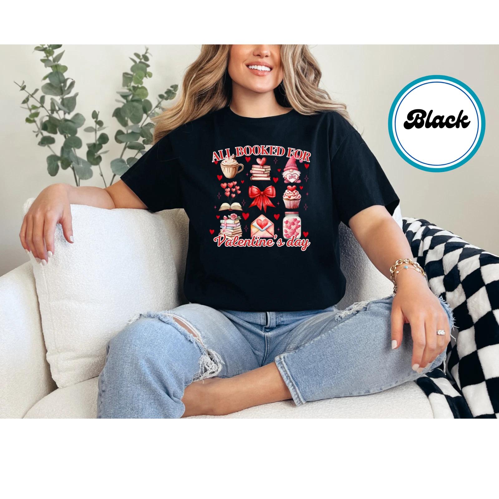 

All Booked for Valentine s Day T-Shirt Cute Coffee and Books Graphic Top Gift 2XL