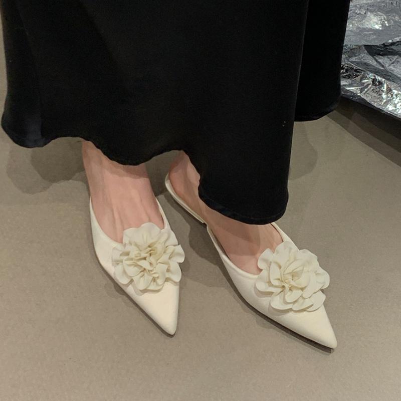 Fashion Bailamos Fashion Sexy Flower Pointed Toe Thin Low Heels Pumps Women Elegant Wedding Mules Shoes Slip On Slippers Zapatos De Muje
