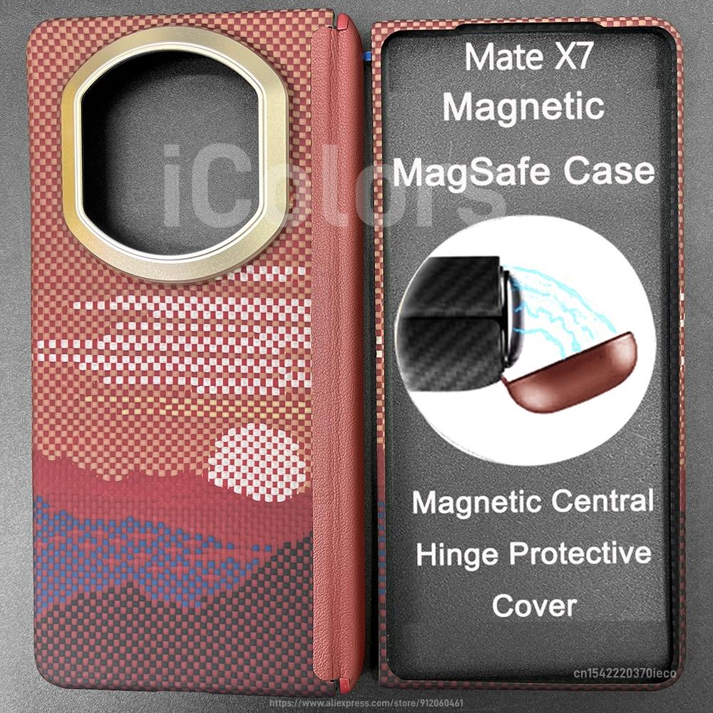 Magnetic Hinge Case For Huawei Mate X7 Central Hinge Protection Cover Aramid Carbon Fiber Magsafe Case Ultra Thin Lightweight