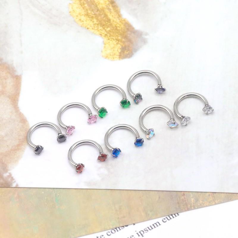 Stal nierdzewna Piercing w kształcie litery U do nosa z podwójnym cyrkonem