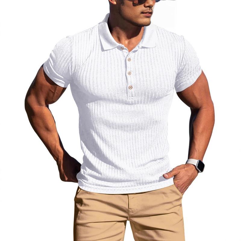 Mens Summer Casual Vertical Striped Short Sleeve Polo Shirt