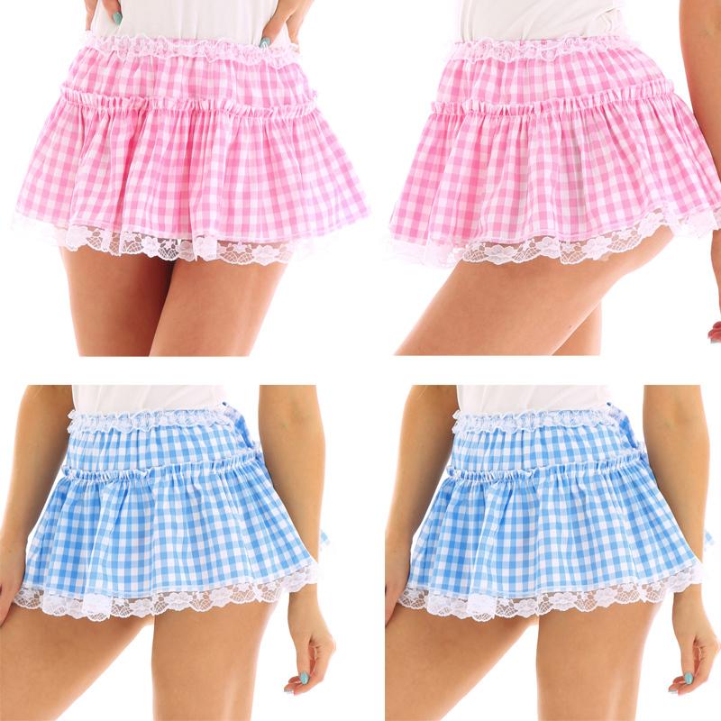 Adult Men Women Short Skirts Lace Hem Pleated Mini Skirt Sissy Underwear Sleepwear