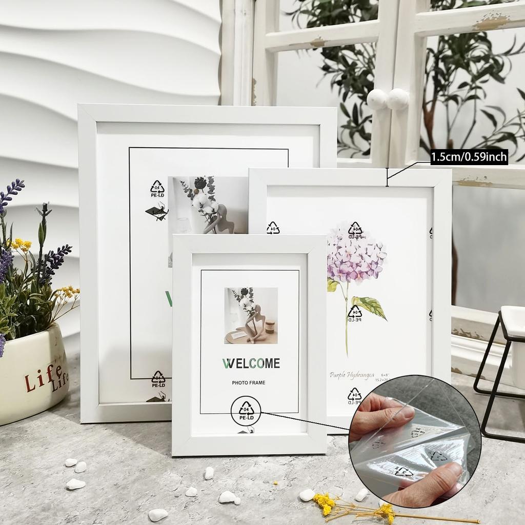 4 Pcs Wood Photo Frames Set, Classic Wall/Tabletop Display, Natural/White/Black Colors for Home Decor, Gifts, Commemorative Gift
