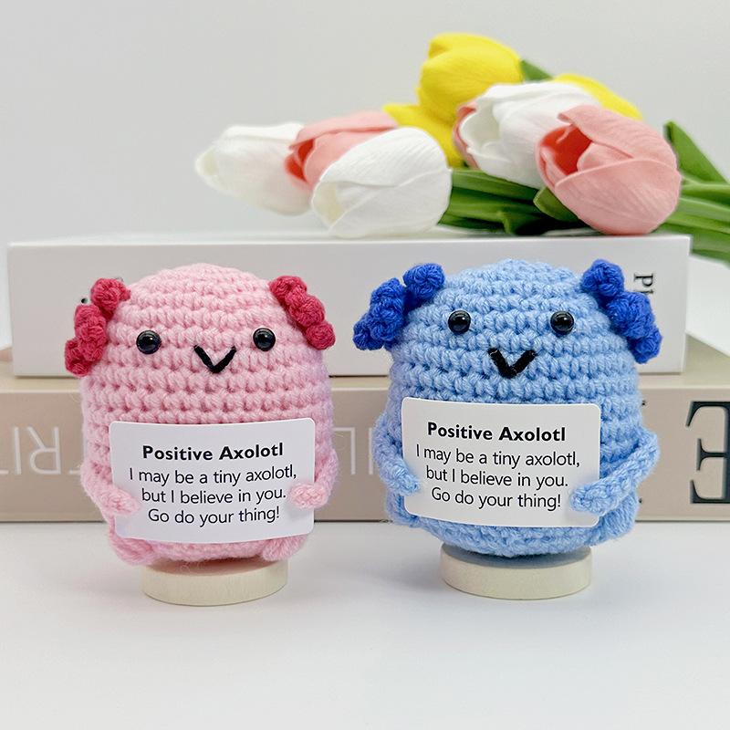Funny Crochet Positive Energy Axolotl Doll With Card Home Room Decoration New Handmade Knitted Axolotl Desktop Ornament Gifts