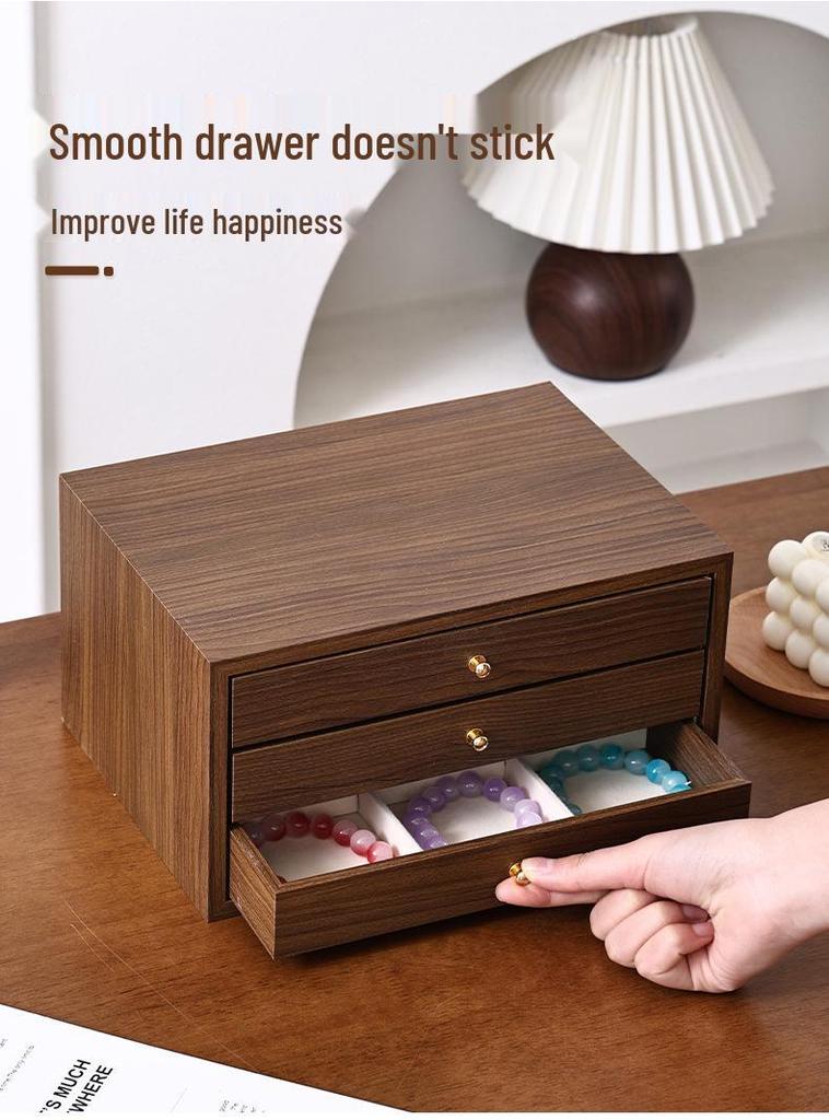 Walnut Multi-Layer Wooden Jewelry Box - Dustproof Organizer for Earrings, Rings, and Necklaces