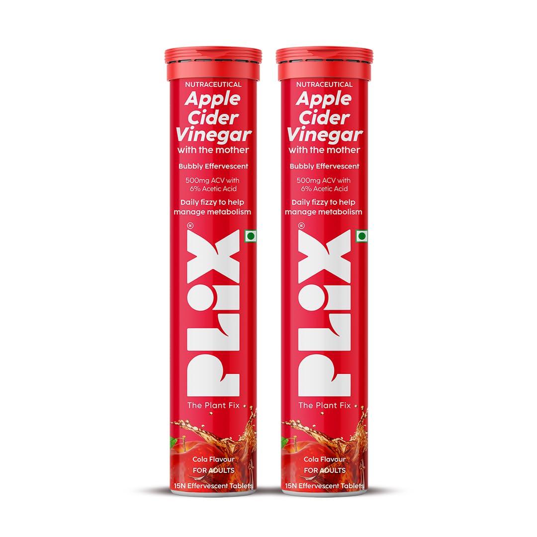 PLIX Växtfix Äppelcidervinäger Brusande 15 Tabletter x Förpackning om 2 Cola Med Vitamin B6 B12 30 Stycken red