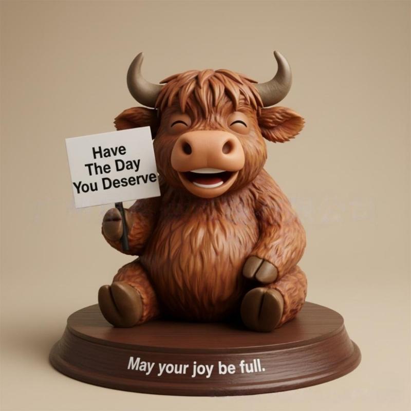 Coffee Highlands Cow Figurines Farmhouse Decors,Resins Animal Statue Table Ornament Garden Bookshelfs Decors Calf Lover