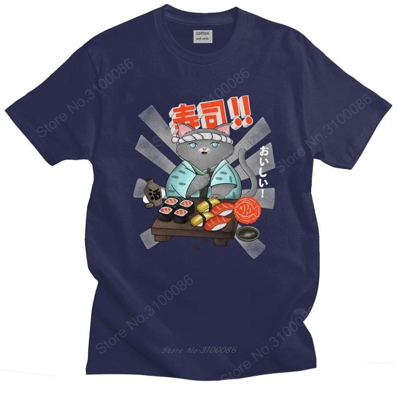 Trendy Unisexs Vintage Sushi Cat Tee Shirt Short Sleeved Cotton Tshirt Summer Cartoon Tshirt Japan Anime Tops Slim Fit Clothes