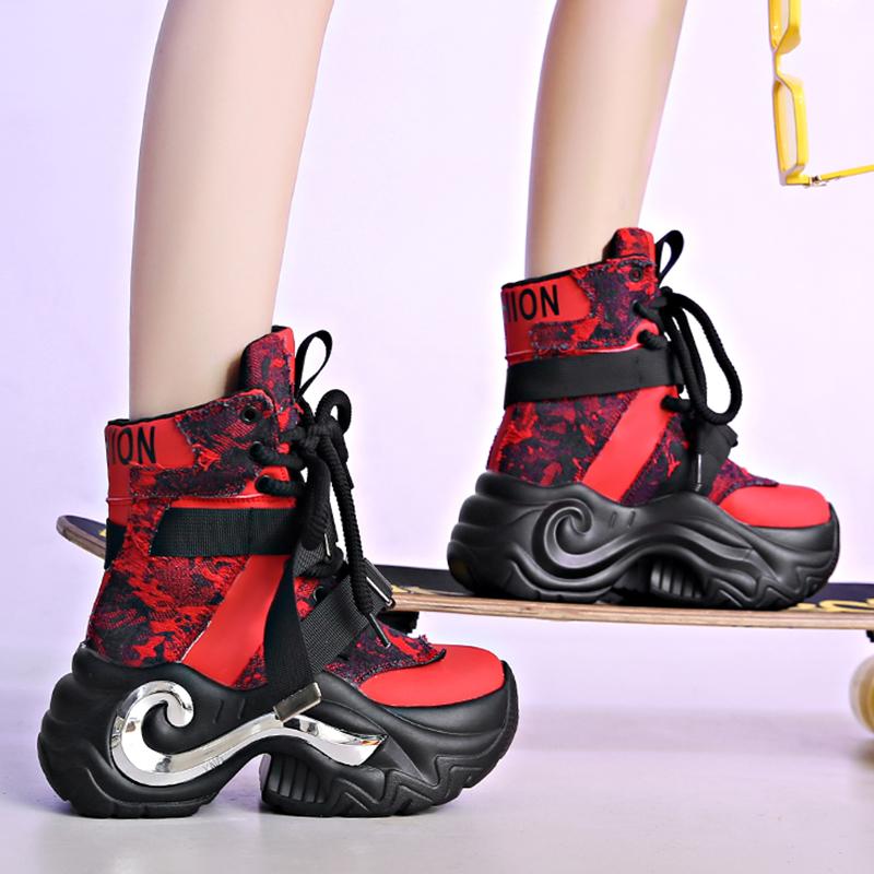 Mote Mote Chunky Platform Motorsykkelstøvletter Dame Denim Lappverk Snørestøvletter Dame Tykk Såle Sklisikre Punk Goth Sko