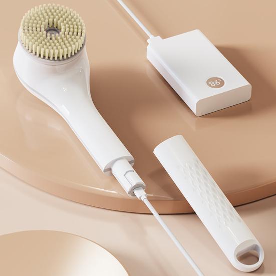 Electric Back Scrubber with 6 Brush Heads Waterproof 360 Degrees Rotation Long Handle Shower Brush Rechargeable Bath Tool for Exfoliation Massage