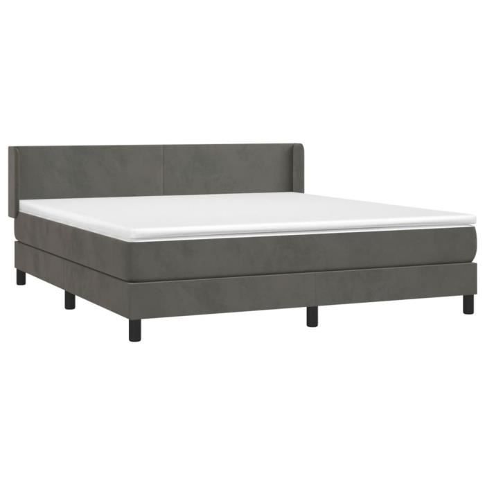 3130854 vidaXL Lit à sommier tapissier et matelas Gris foncé 180x200cm Velours