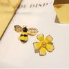 Women Creative Gifts Cute Bee Flower Earrings Korean Edition Girl's Versatile Style Asymmetric Creative Exquisite Earrings Gift