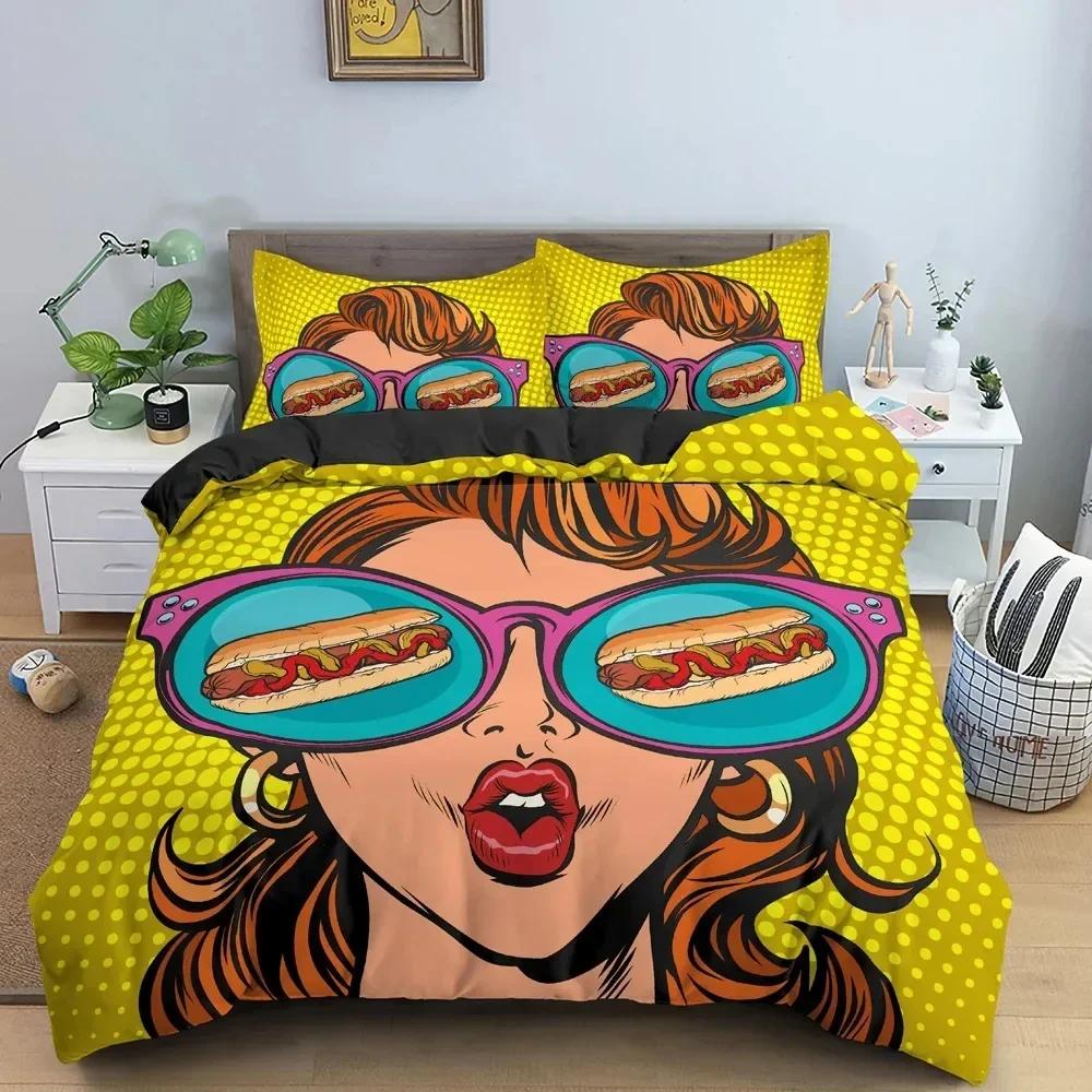 Carton Girly Watercolor Fashion Girl Modern Women Beding Set Bedrom Soft Bedspreads Comefortable Soft with Soft Fabric Duvet Cover Pilowcase