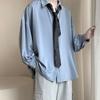 Jednořadá pánská košile s klopou a dlouhým rukávem jaro podzimní jednobarevná košile volného střihu