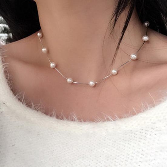 Women's Sweet Romantic Faux Pearl Choker Pendant Chain Short Necklace Jewelry