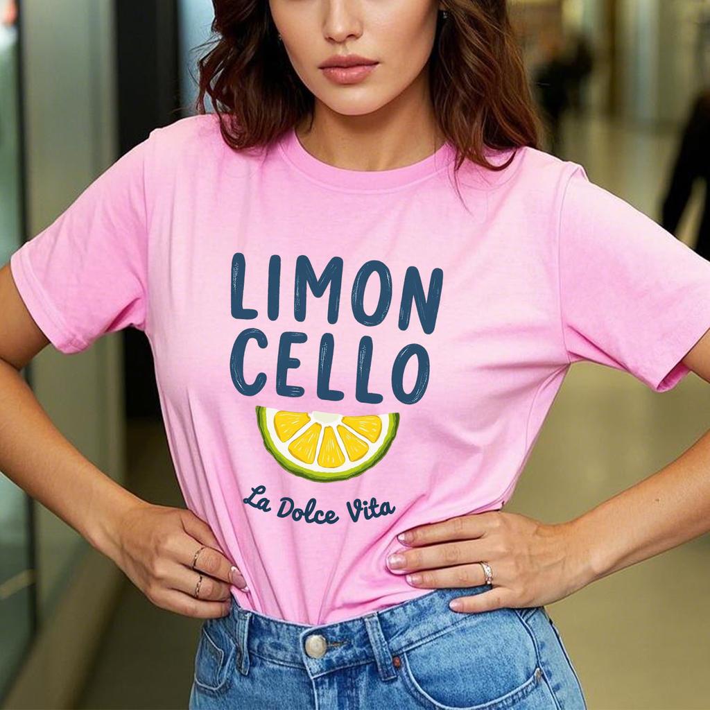 LIMON CELLO Lemon Pattern Printed Tshirt Casual Short Sleeve Suitable for Four Seasons Fashion Versatile Womens Tshirt