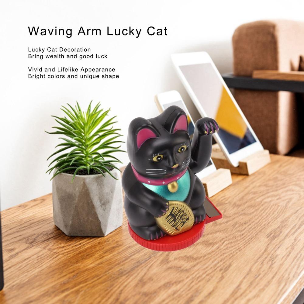 Plastic Rotatable Base Fortune Cat Solar Induction Cat Figurine Home Decoration