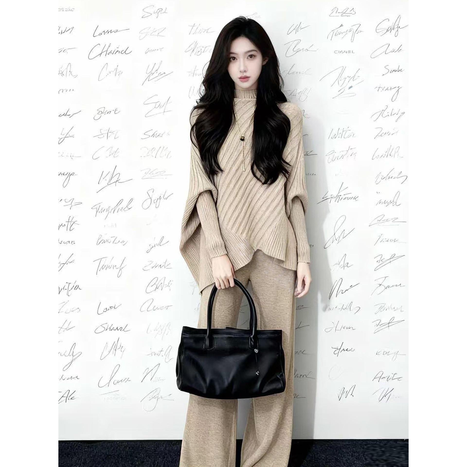 French Retro Casual Knit Two-Piece Set: Bat Sleeve Autumn/Winter Design, Comfortable Fit M хаки