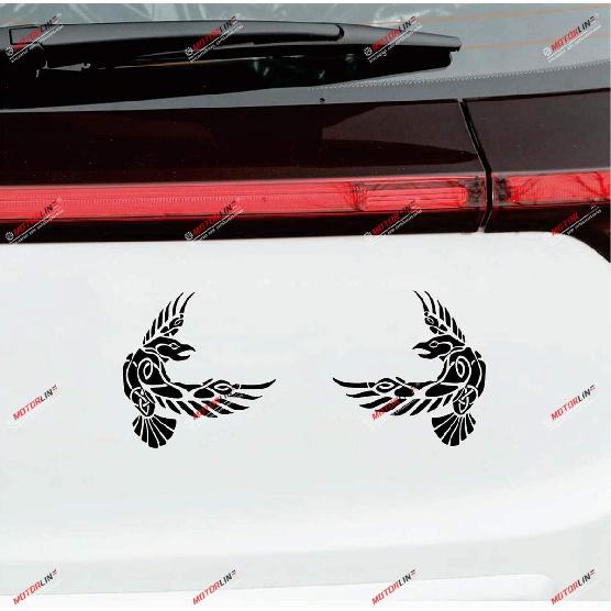 Odin Raven Decal Sticker Vinyl Viking Norse Nord Celtic Knot - Pair Black, 6 Inches - Mirror Images Revsered - for Car Boat Laptop 01291