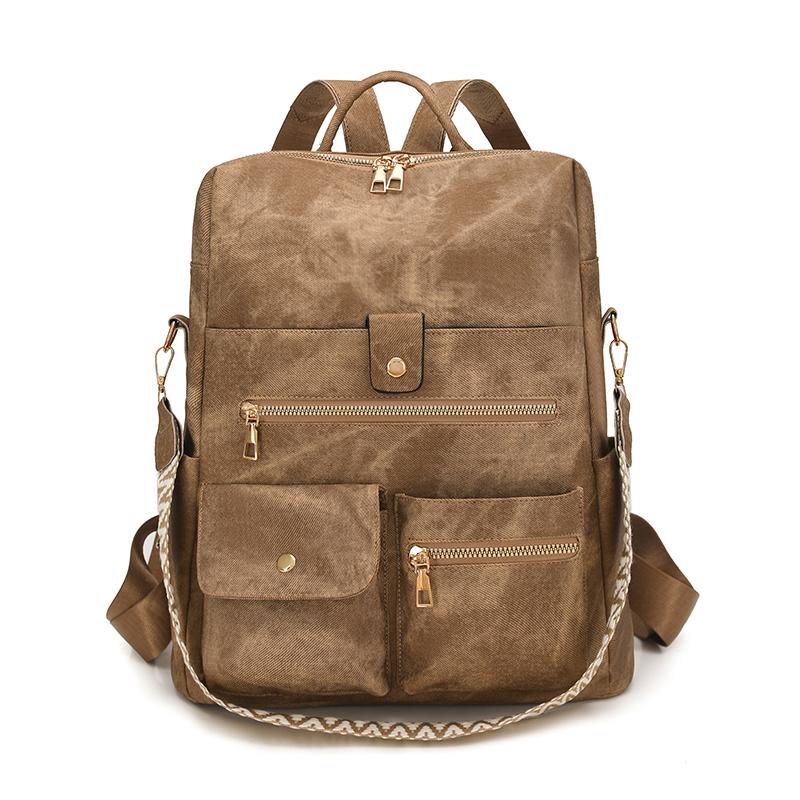 PU Backpack Multi Pocket Zipper Closure Casual Daypack for Women Daily Travel
