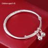 Sterling Silver Children’s Bracelet with Smooth Surface and Unisex Auspicious Clouds Design for Ages 6-12