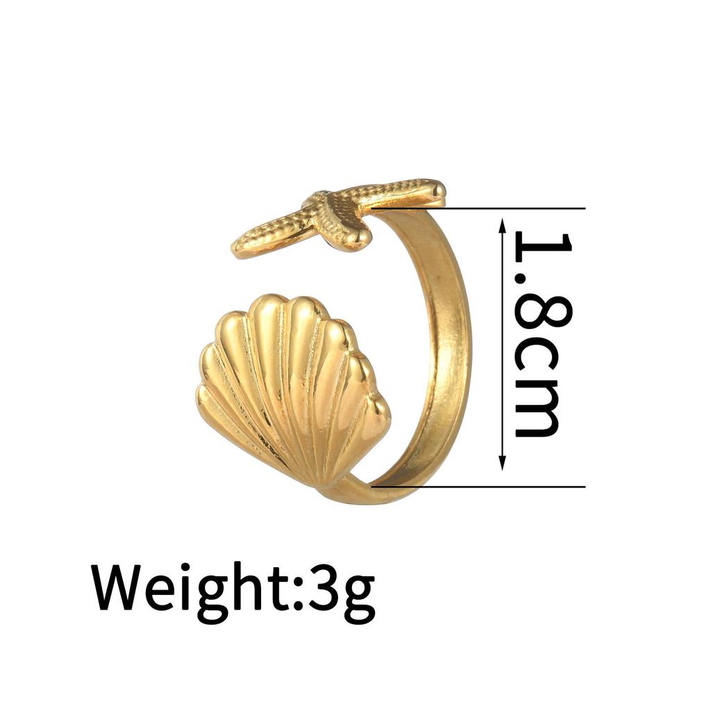 Anello Aperto INS Moda Acciaio Inossidabile Stella Marina Perla - Anello Dito Esagerato Placcato Oro 18K da Donna