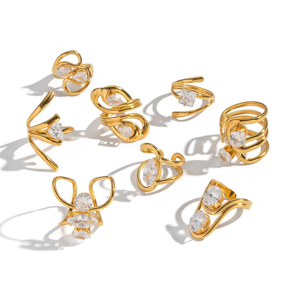 Yori Simple Line Design Open Ring for Women Golden Plated Cubic Zirconia Stainless Steel Finger Jewelry New Arrivals