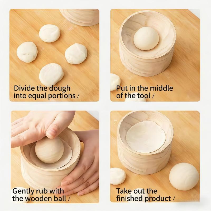 Dumpling Skin Maker Wooden Mold And Ball Set Manual Dough Skin Presser Hand Pie Rolling Tool for Easily Cooking