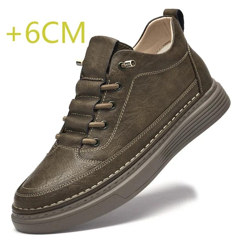 Luxury Brand Elevator Shoes Male Sneakers Leather Fashion Casual Heighten Shoes 6cm Thick-soled Non-slip Cowhide Business Shoes