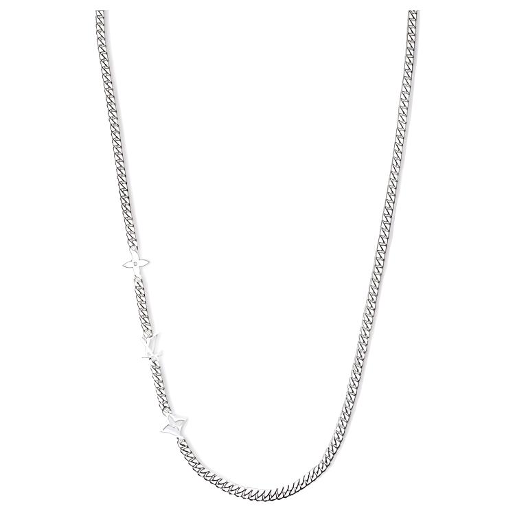 

Louis Vuitton Monogram Row Engraved Logo Metal Necklace Unisex necklace Silver M01490 Basic Packaging-Dust Bag+Box,F,Silver