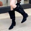 Fashion New Fashion Pointed Toe Modern Ladies Knee High Boots With Heels Shoes Female Buckle Footwear Women Western Long Booties Shoes