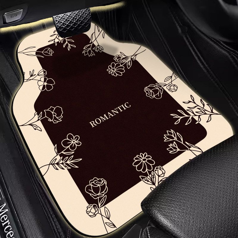 Mats, Retro French-Style Interior Decorative Mats, Non-Slip, Water-Absorbent, Easy-To-Clean Mats, Can Be Cut to Fit, Semi-Enclosed Car Floor Mats